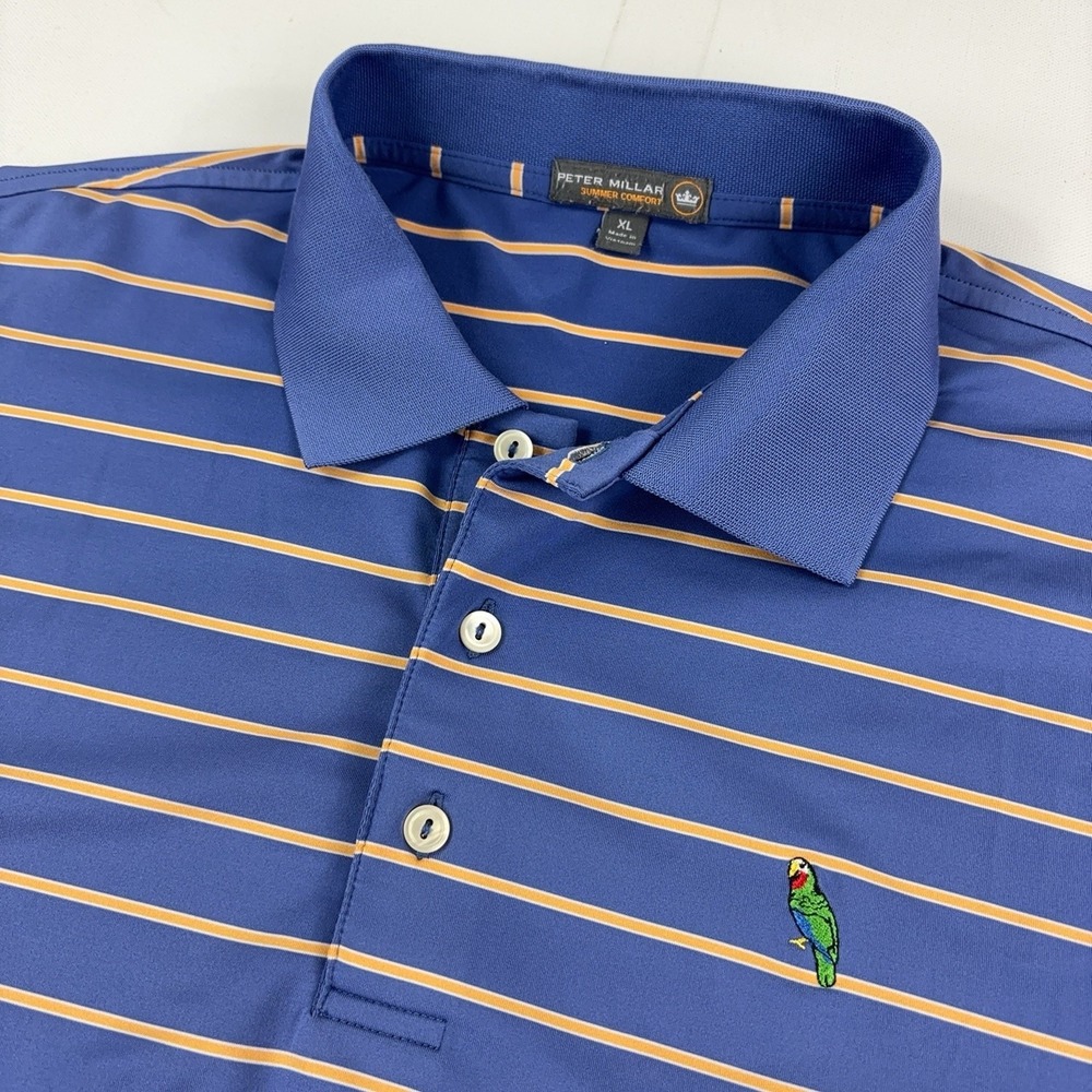 The Abaco Club Peter Millar Summer Comfort Polo Shirt Mens XL Blue Striped Golf